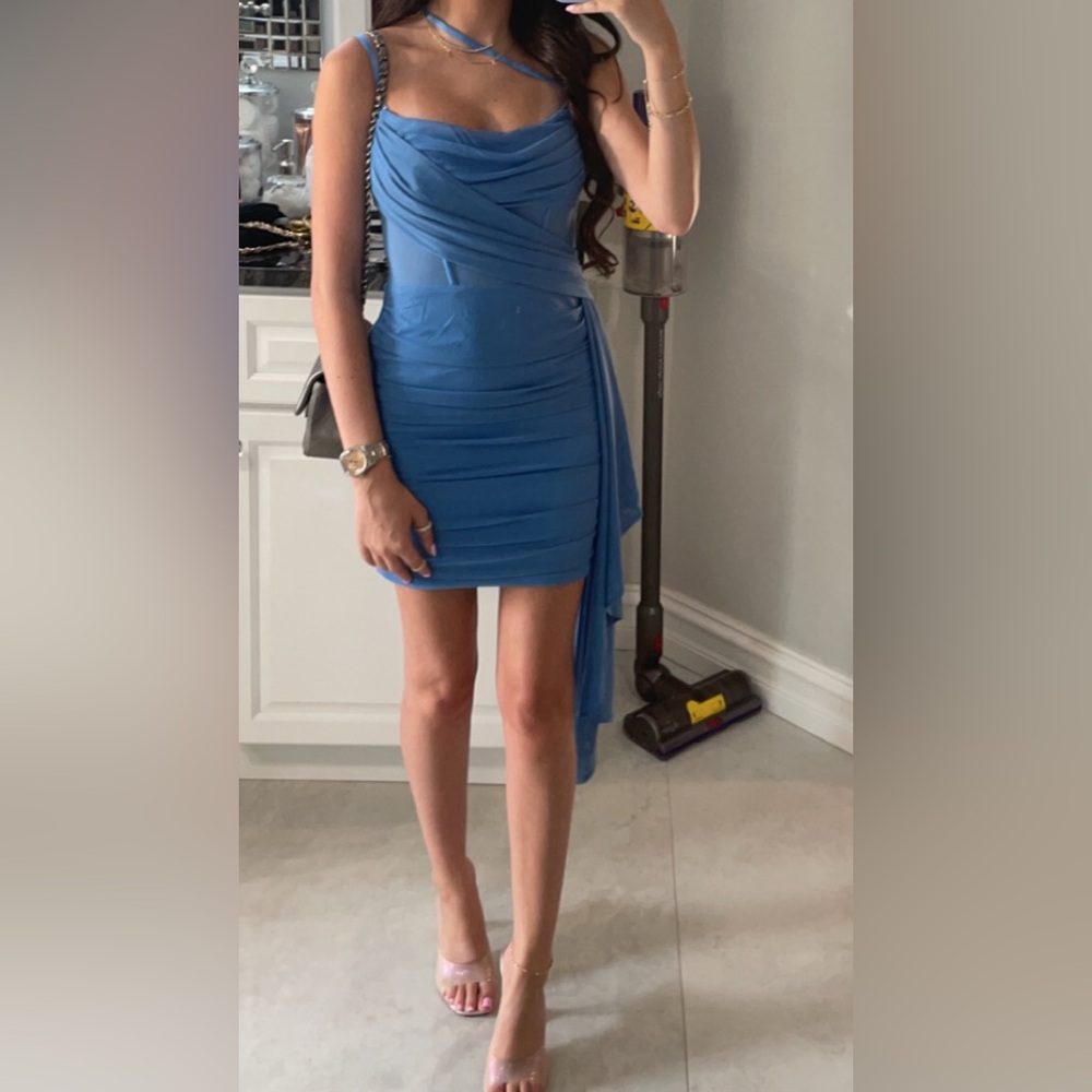 Oh Polly One Shoulder Blue Dress